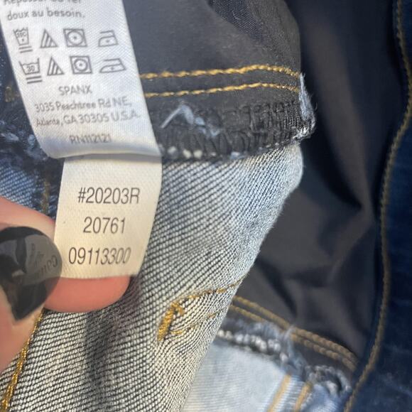 Spanx Jeans Womens Small Blue Distressed Skinny Stretch Pull On Denim Casual - Picture 8 of 12